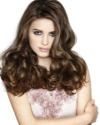 Female model with long brown hair.