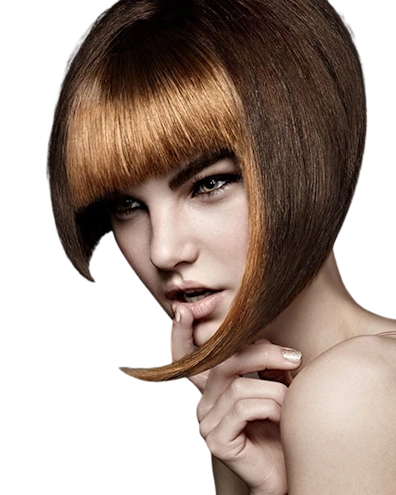 Female model with short brown hair.