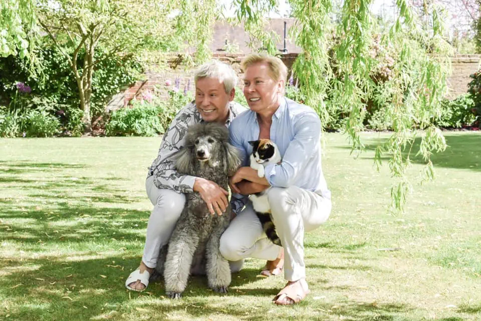 Nick and Royston photoshoot in the garden.